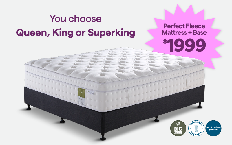 Perfect fleece mattress and base in queen, king, or super king for only $1999.
