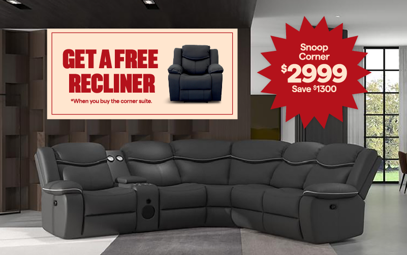 Snoop corner suite with a free recliner.