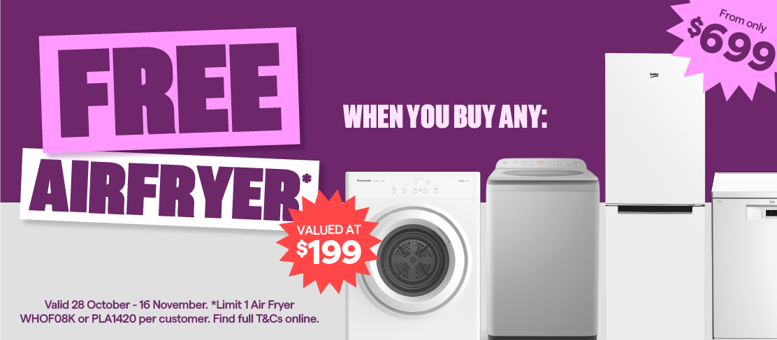 Valid 28 October - 16 November. Get a Free Airfryer when you buy any whiteware. T&Cs apply. 
