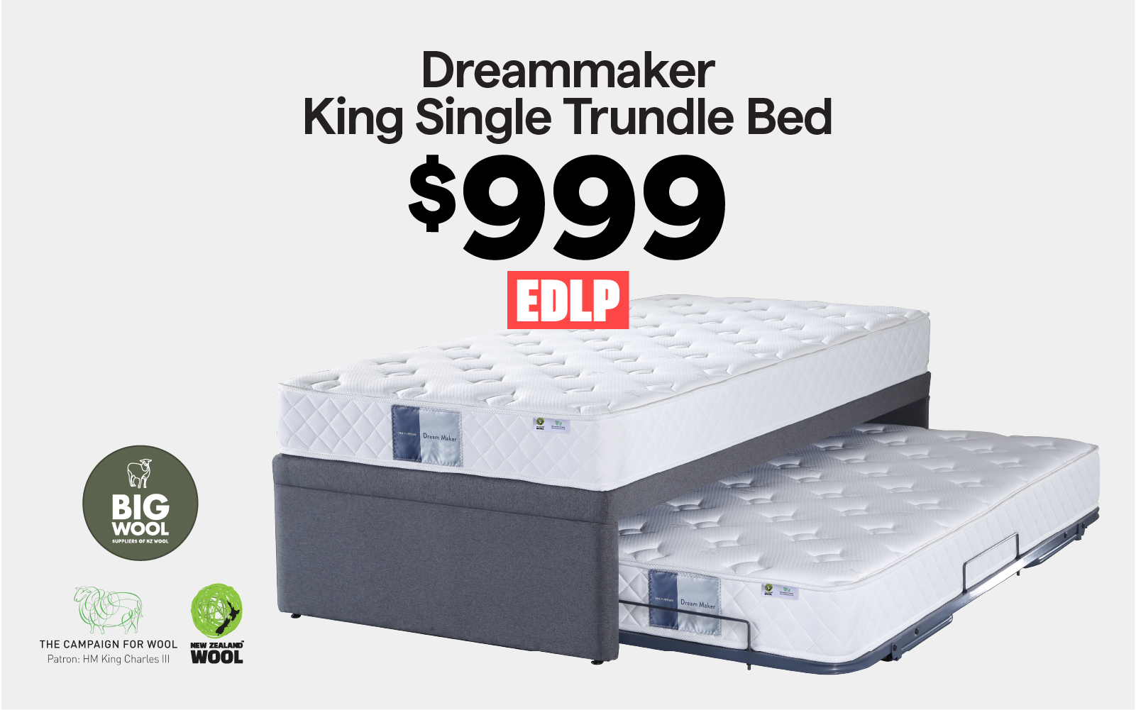 Dreammaker King Single Trundle Bed $999. EDLP.