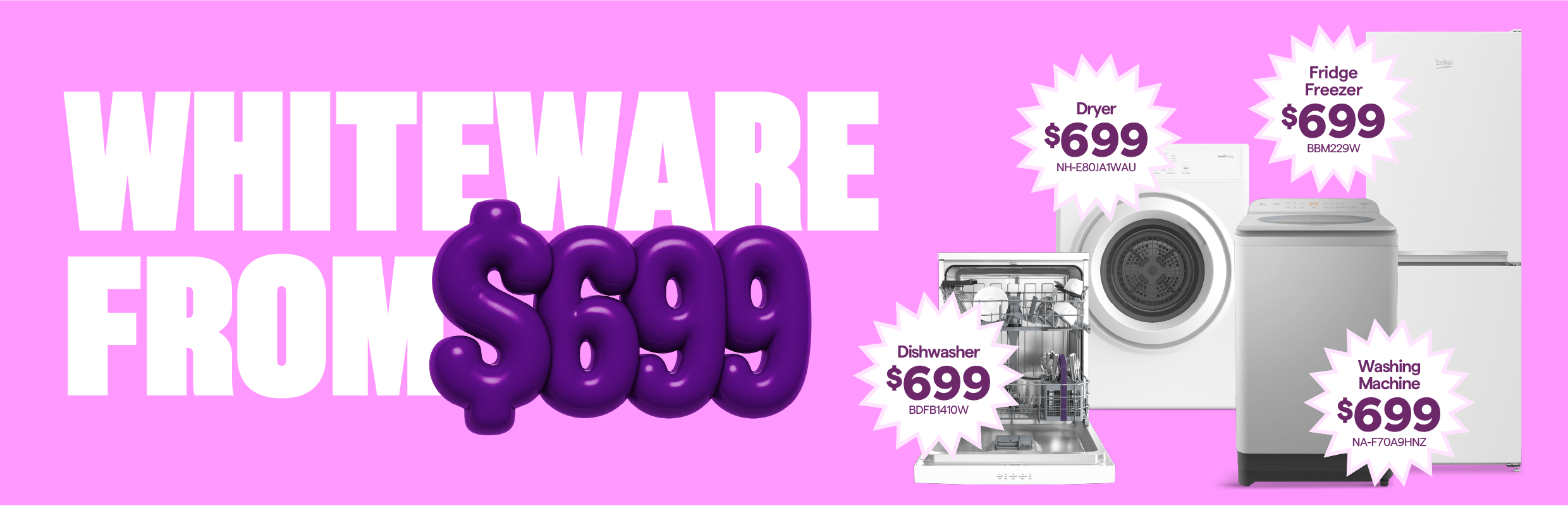 Free Jasper Recliner with whiteware purchases $999 and over. Limit 1 per customer. Limited stock, instore only. T&Cs apply. 