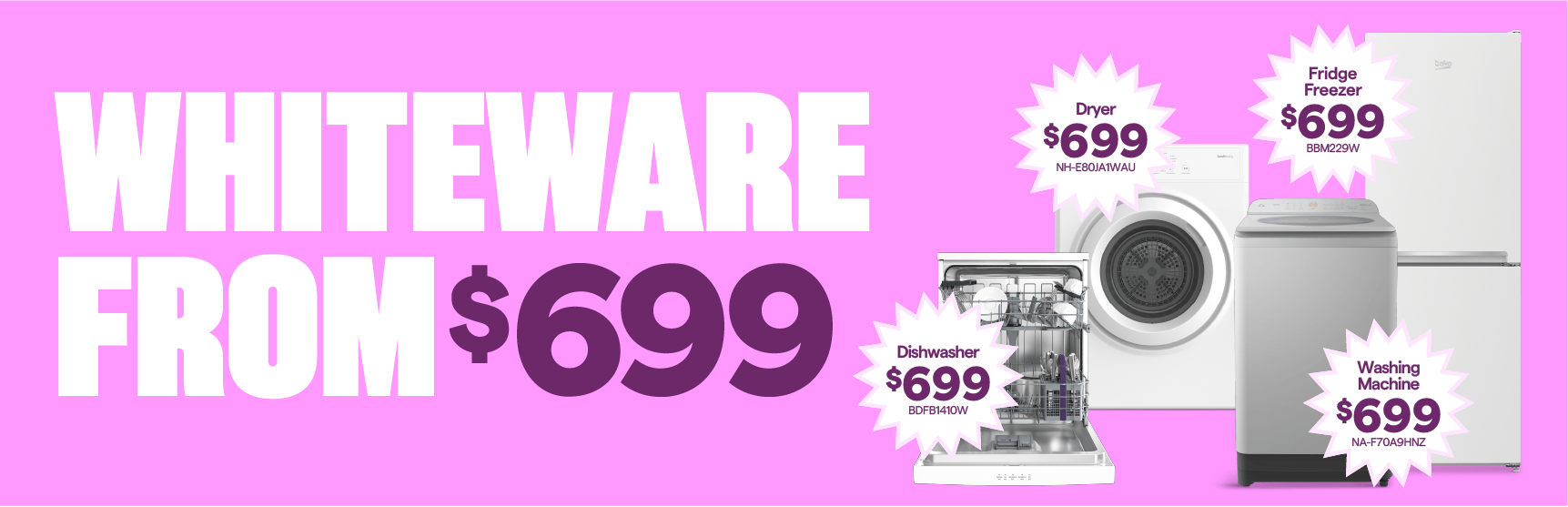 Free Jasper Recliner with whiteware purchases $999 and over. Limit 1 per customer. Limited stock, instore only. T&Cs apply. 