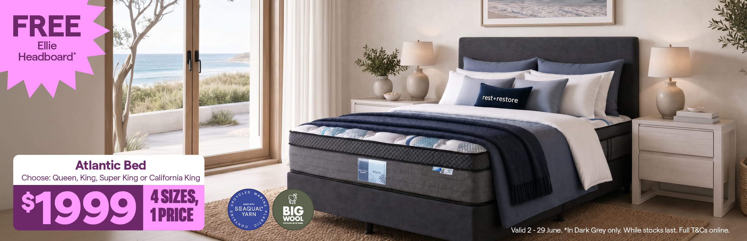 FREE Ellie Headboard with an Atlantic Bed. T&Cs apply.