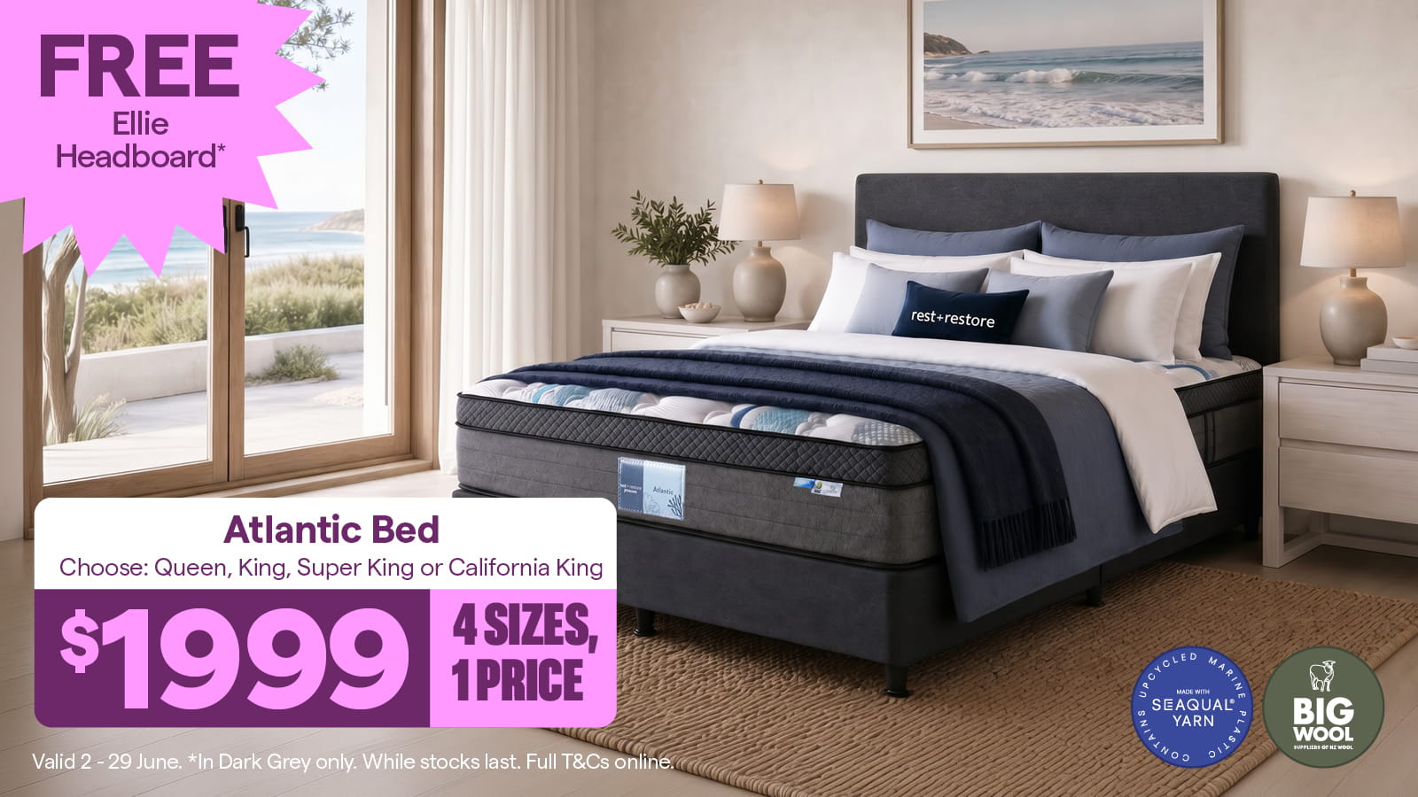 FREE Ellie Headboard with an Atlantic Bed. T&Cs apply.